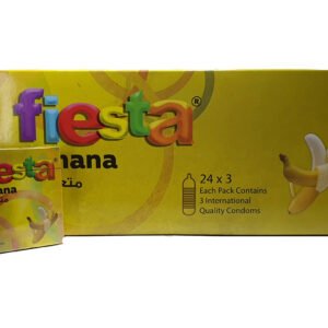 فييستا موز - عازل طبي مضلع بنكهة الموز- علبة من 24 قطعة -- Fiesta Banana- Ribbed Banana flavored Condoms - Box of 24 packs