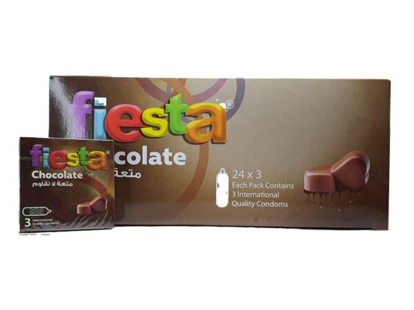 فييستا شيكولاته - عازل طبي محبب بنكهة الشيكولاتة - علبة من 24 قطعة -- Fiesta Chocolate - Dotted Chocolate flavored Condoms - Box of 24 packs